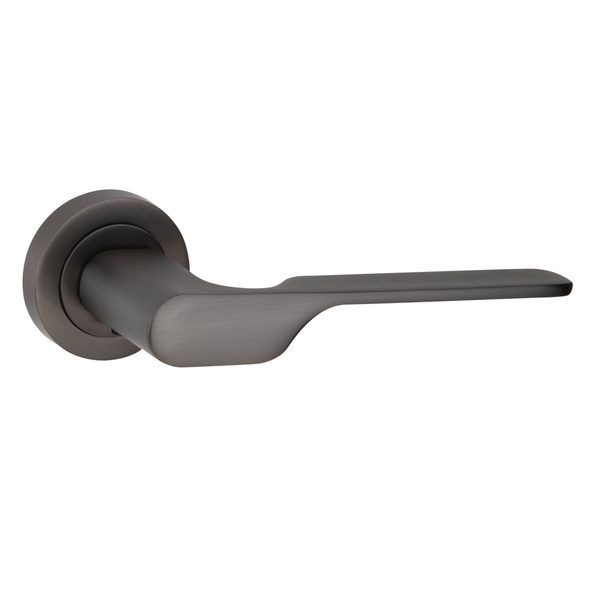 Zamak handle model 640 with round rosette in graphite finish for doors 