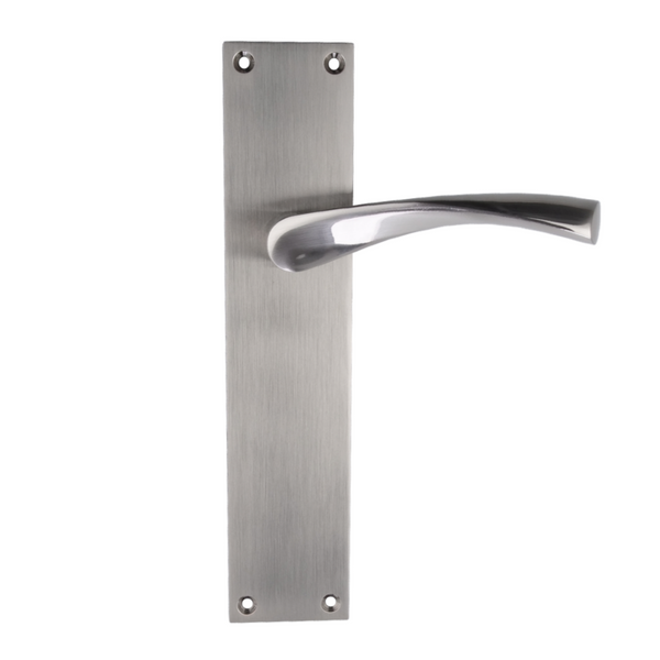 Wave handle with rectangular aluminum plate for doors in satin nickel finish model '130A' 