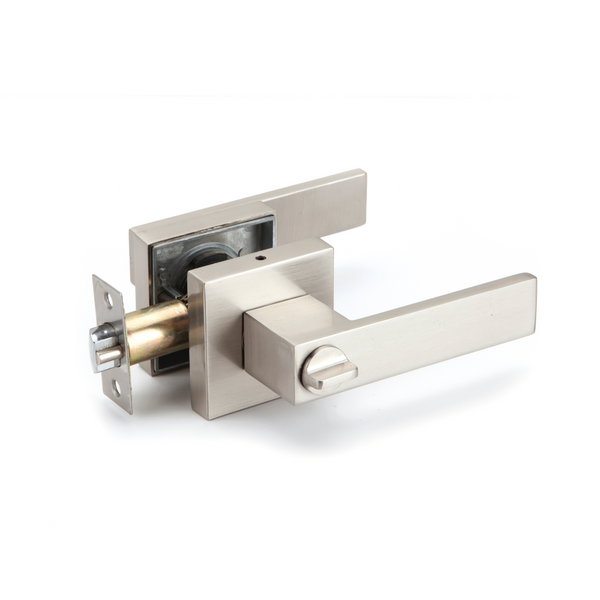 Luke model satin nickel finish handle with handle and square rosette for bathroom doors 