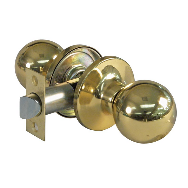 Pomo de bola con mecanismo acabado dorado brillo con picaporte para puertas de paso