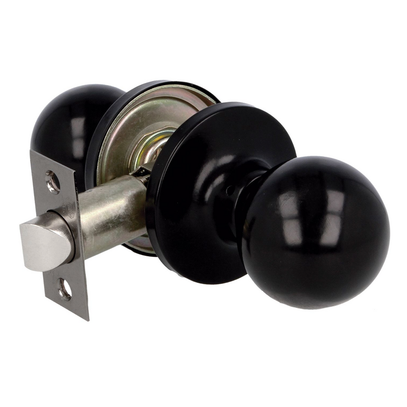 Pomo de bola con mecanismo acabado negro con picaporte para puertas de paso