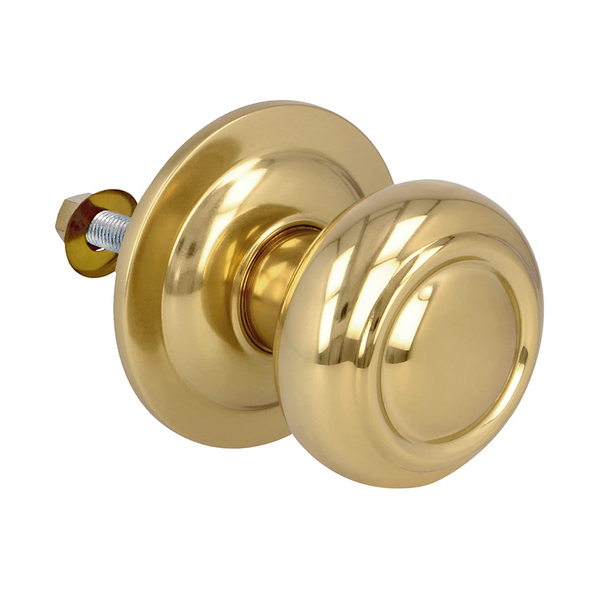 Mushroom-shaped PVD knob with rings in glossy gold finish for entrance doors 