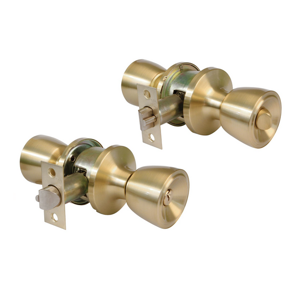 Cup-type rotary knob with matte gold finish key with entry latch 60/70 mm