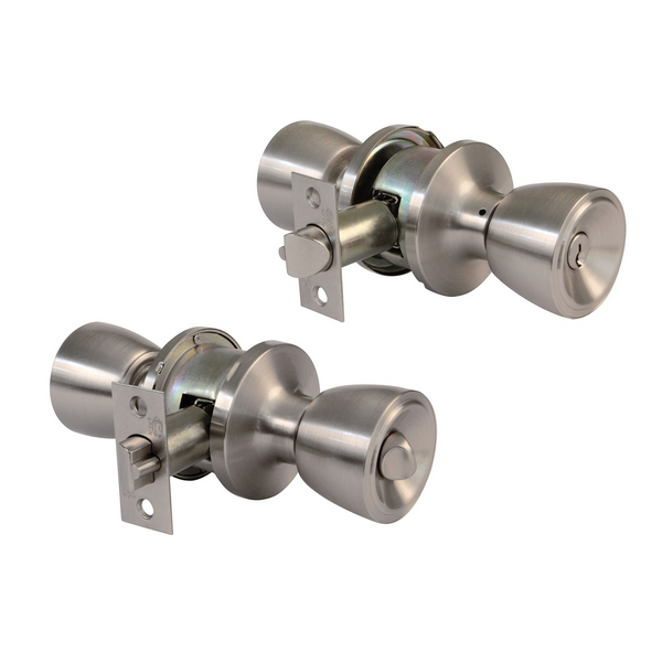 Cup-type rotary knob with matte nickel finish key with 60/70 mm entry latch