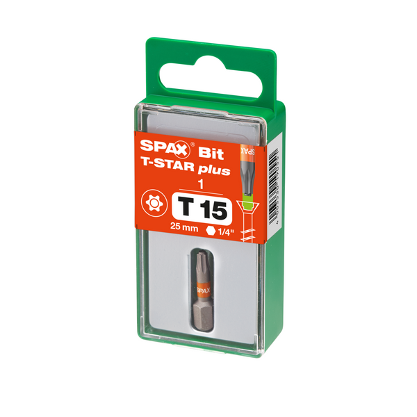 Punta SPAX bit T-Star plus T15 de 6,4x25mm para atornillador manual y de batería