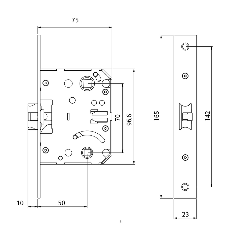 Fecho Tesa 134U Plus com certificado CE-EN de 70 entre eixos e entrada de 50mm 