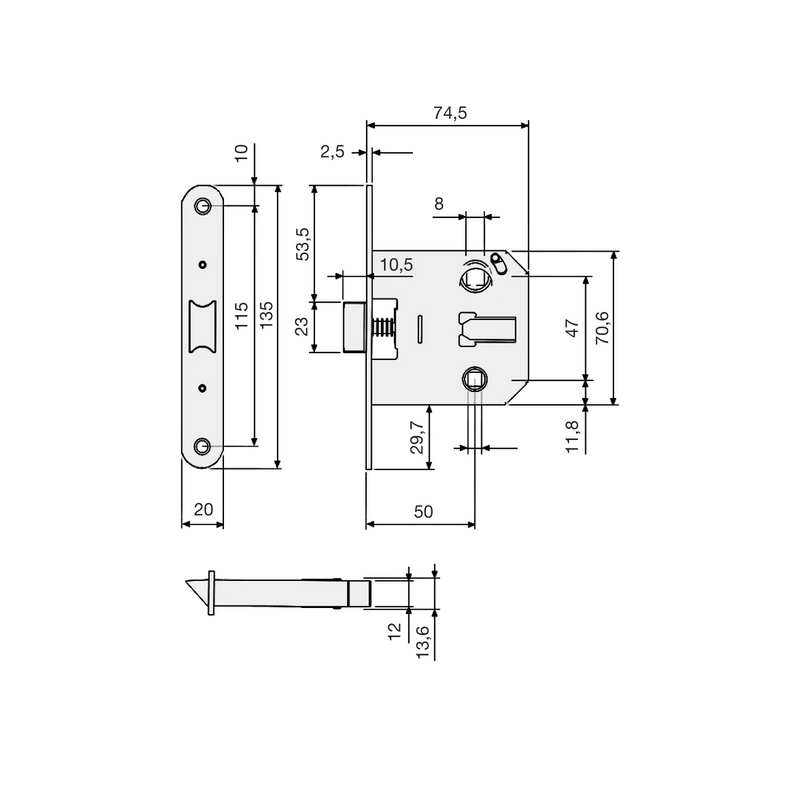 Tesa latch with 47mm lock option made of gold with round edge 