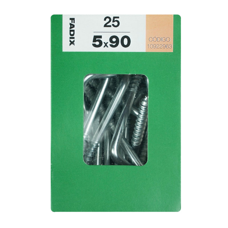 Box of 25 5x90mm zinc-plated steel threaded bolts