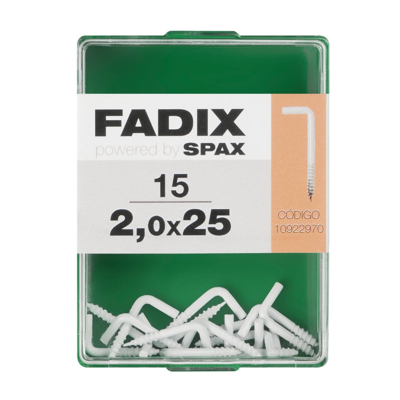 Caixa de 15 pinos roscados de aço branco 2x25mm