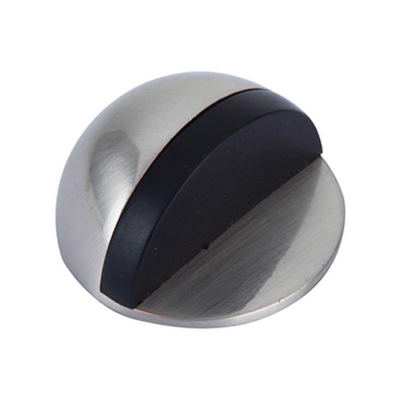 Tope adhesivo semicírculo de acero inoxidable con goma negra para puertas