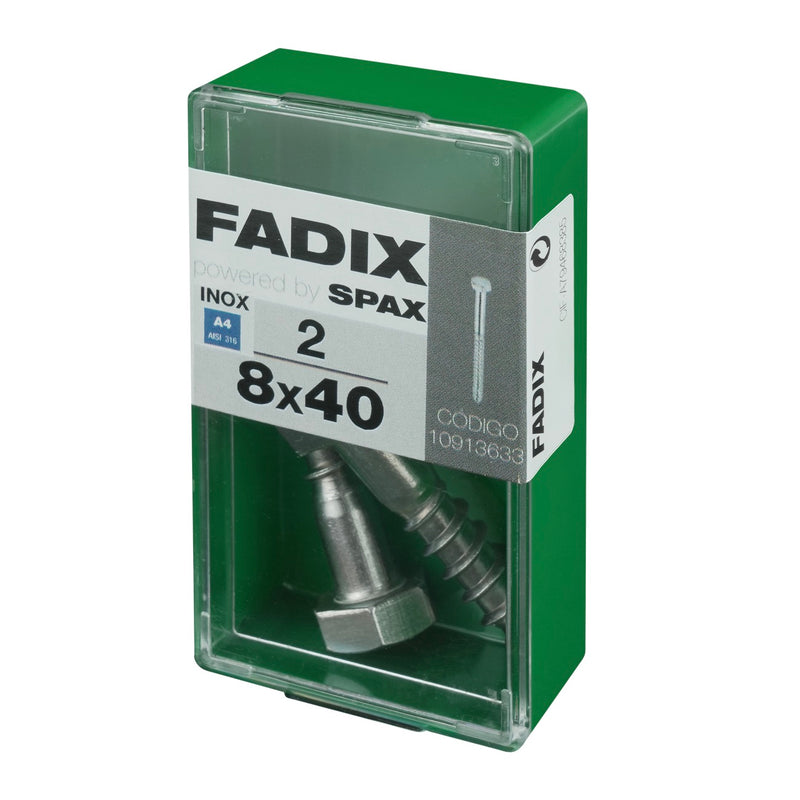 Box of 2 DIN 571 stainless steel bolts A4 partial thread 8x40 hexagonal head for wood