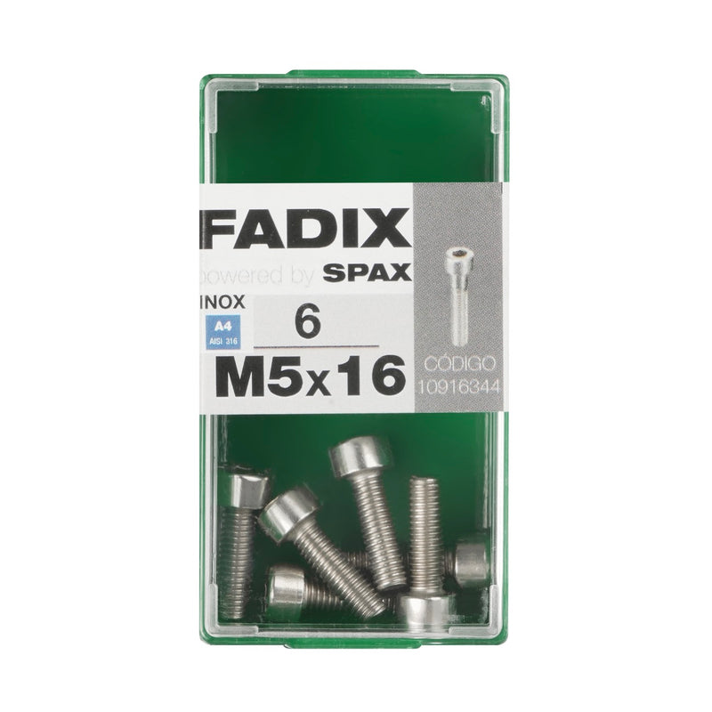 6 parafusos DIN 912 inox A4 M 5 x 16mm com cabeça cilíndrica para chave Allen