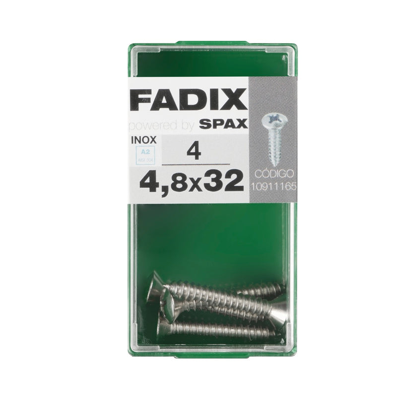 Box of 4 A2 DIN 7983 4.8x32mm stainless screws with tallow drop-shaped countersunk head