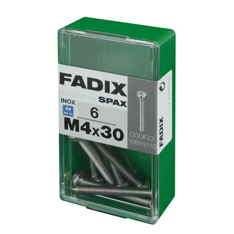 Box of 6 DIN 7985 stainless A4 metric 4x30 screws with round cross head