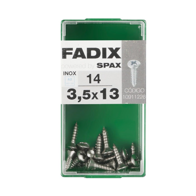 Caixa de 14 parafusos A2 DIN 7983 3,5x13mm em inox com cabeça escareada em forma de gota de sebo