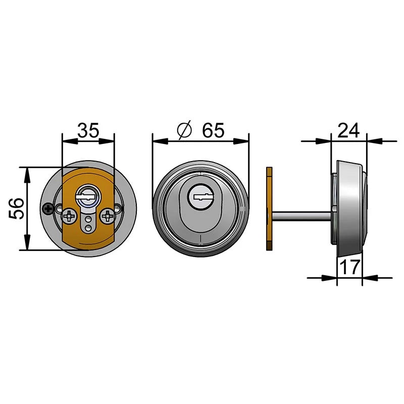 Escudo HOPLON de alta seguridad Lince en dorado PVD de acero macizo para cilindros