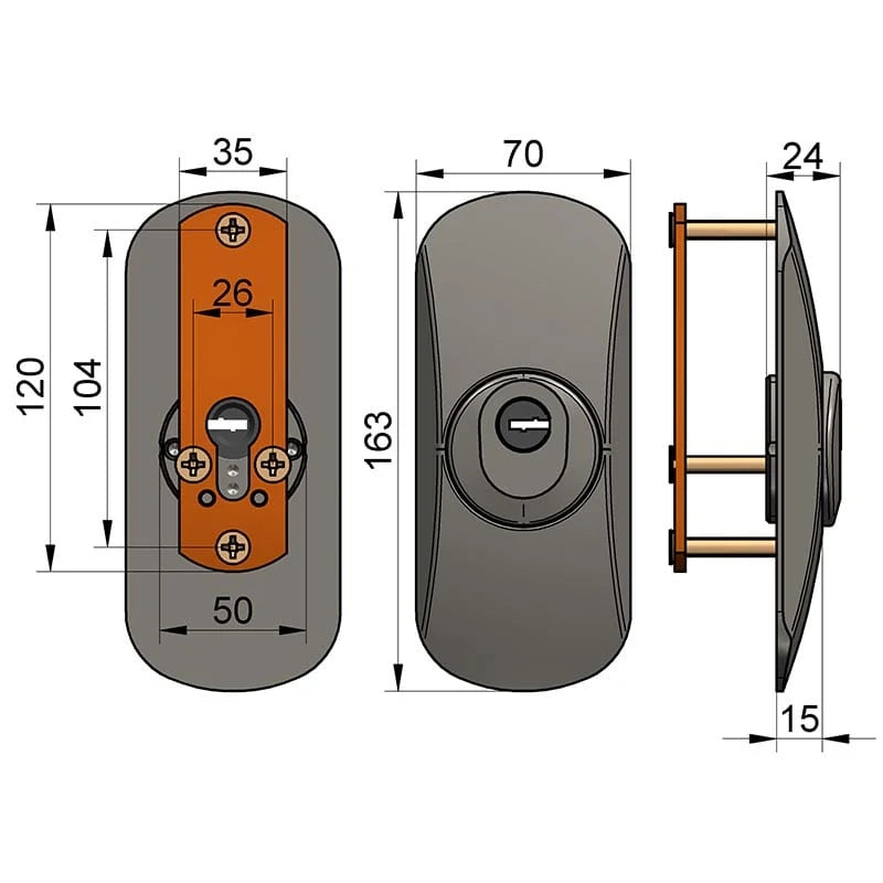 Escudo de seguridad LINCE SQDO de acero cromo brillo con placa para cilindros